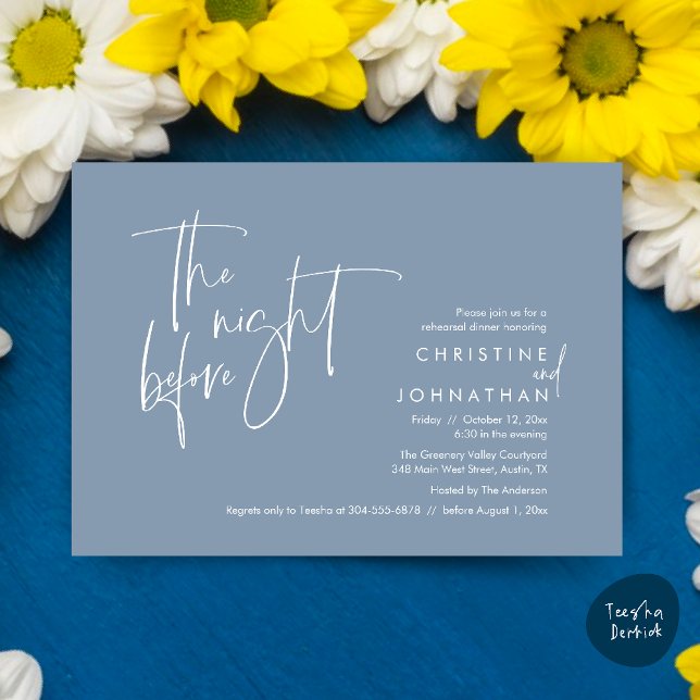 The Night Before, Wedding Rehearsal Dinner Invitation (The night before, Casual Modern Wedding Rehearsal Dinner Invitation Card PDF Dusty Blue)