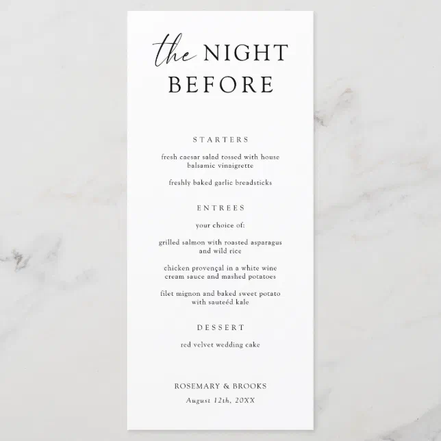 The Night Before Wedding Rehearsal Dinner Menu Zazzle