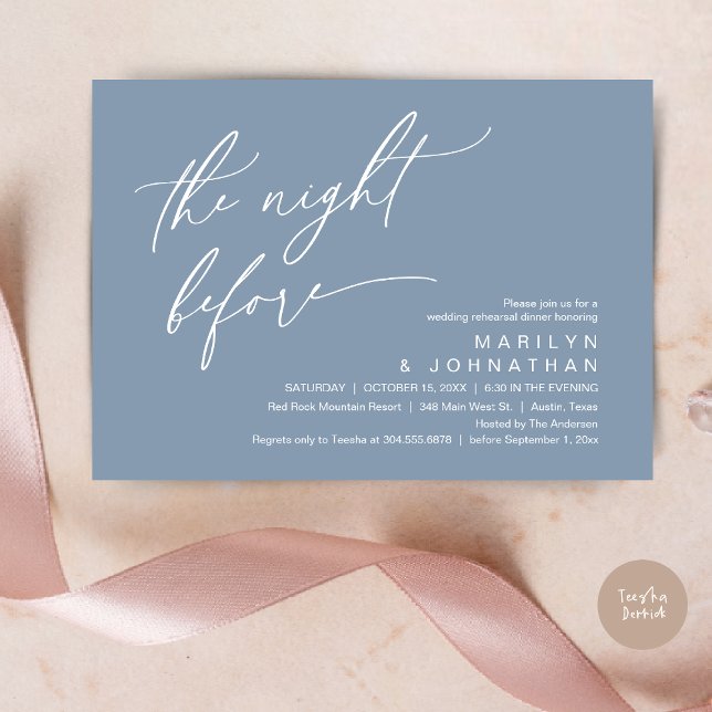 The Night Before, Wedding Rehearsal Dinner Party Invitation (The Night Before, Romantic Modern Wedding Rehearsal Dinner Party Invitation Card PDF Dusty Blue)