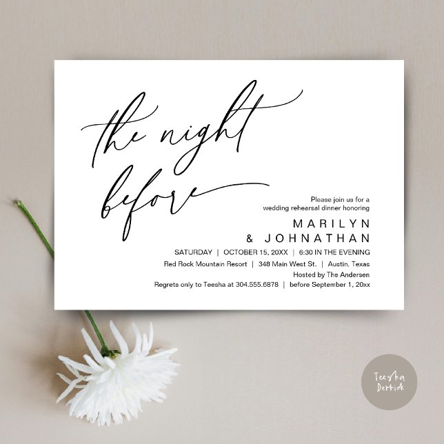 The Night Before, Wedding Rehearsal Dinner Party Invitation (The Night Before, Romantic Modern Wedding Rehearsal Dinner Party Invitation Card PDF Black White)