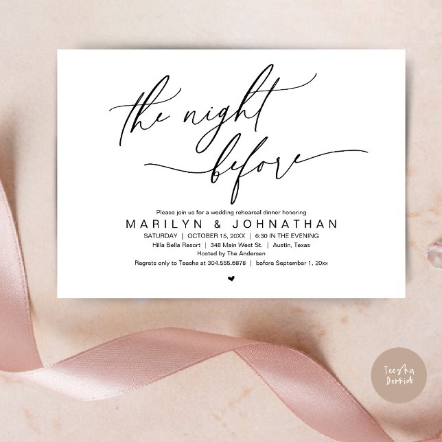 The Night Before, Wedding Rehearsal Dinner Party Invitation (The Night Before, Romantic Modern Wedding Rehearsal Dinner Party Invitation Card PDF Black White)
