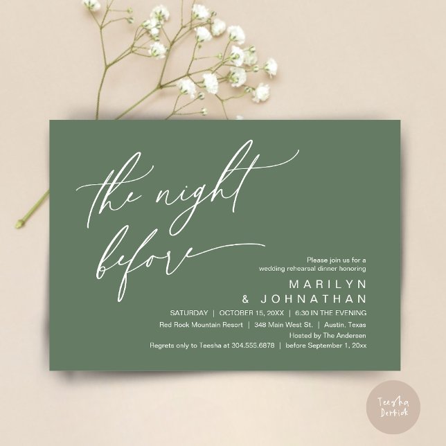 The Night Before, Wedding Rehearsal Dinner Party Invitation (The Night Before, Romantic Modern Wedding Rehearsal Dinner Party Invitation Card PDF Sage Green)