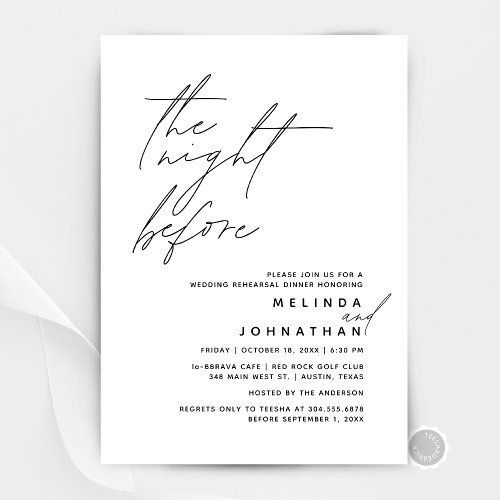 The Night Before Wedding Rehearsal Dinner Party t1 Invitation