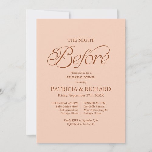The Night Before Wedding Rehearsal Dinner Peach Invitation