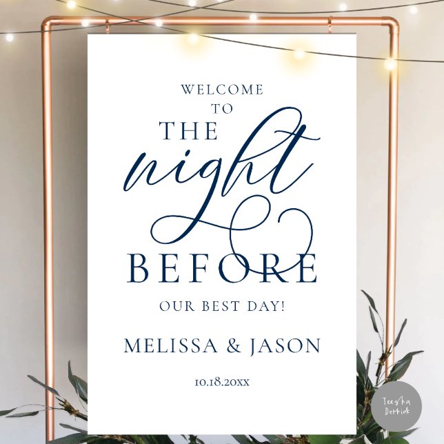 The Night Before, Wedding Rehearsal Dinner Welcome Foam Board (The Night Before, Wedding Rehearsal Dinner Welcome Foam Board, in modern elegant navy blue theme)