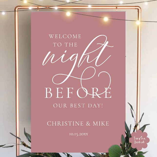 The Night Before, Wedding Rehearsal Dinner Welcome Foam Board (The Night Before, Wedding Rehearsal Dinner Welcome Foam Board Romantic Modern in Dusty Rose Pink)