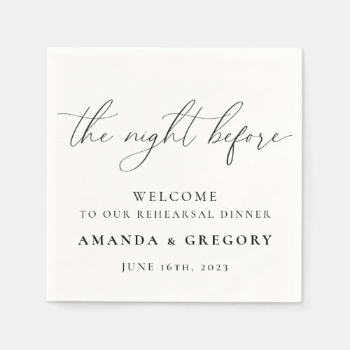 The Night Before Wedding Rehearsal Dinner Welcome Napkins