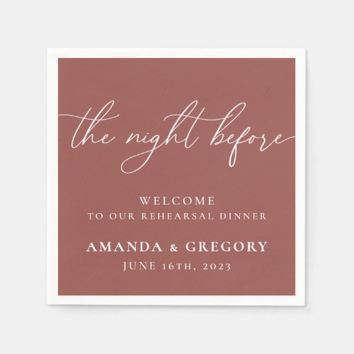 The Night Before Wedding Rehearsal Dinner Welcome  Napkins