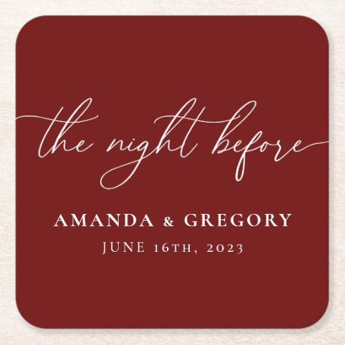 The Night Before Wedding Rehearsal Dinner Welcome  Square Paper Coaster