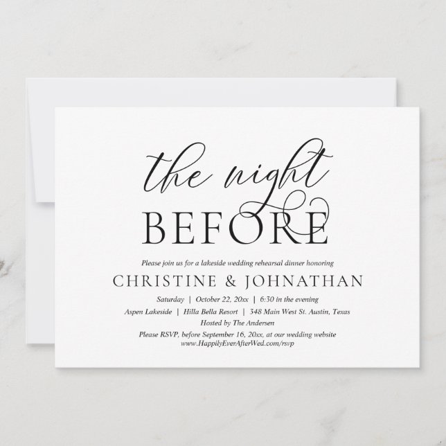 The Night Before, Wedding Rehearsal Party Dinner Invitation (Front)