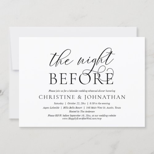 The Night Before Wedding Rehearsal Party Dinner Invitation