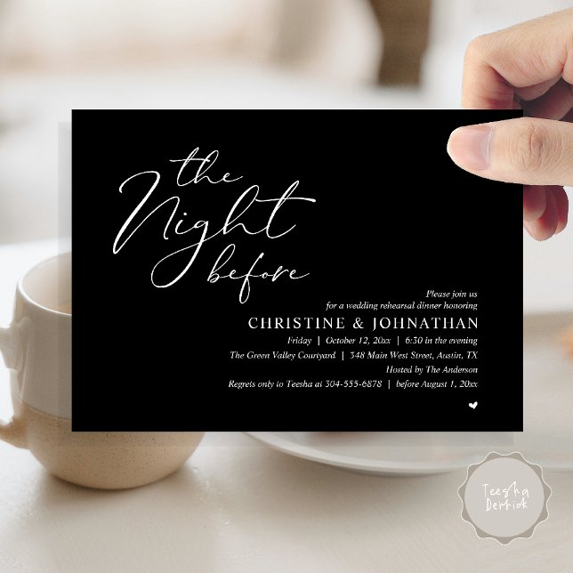 The Night Before Wedding Rehearsal Romantic Dinner Invitation (The Night Before Wedding Rehearsal Romantic Dinner Invitation Card in Black White)