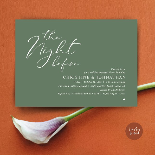 The Night Before Wedding Rehearsal Romantic Dinner Invitation (The Night Before Wedding Rehearsal Romantic Dinner Invitation Card in Sage Green)