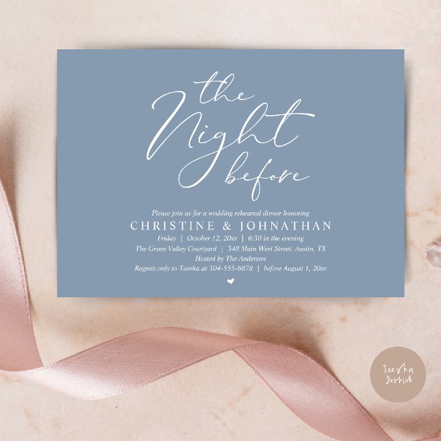 The Night Before Wedding Rehearsal Romantic Dinner Invitation (The Night Before Wedding Rehearsal Romantic Dinner Invitation Card in Dusty Blue)