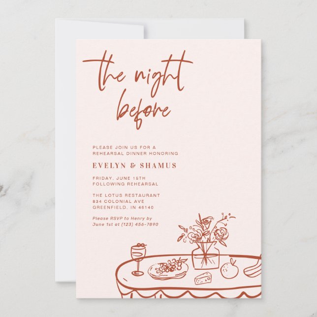 The Night Before Whimsical Doodle Rehearsal Dinner Invitation (Front)
