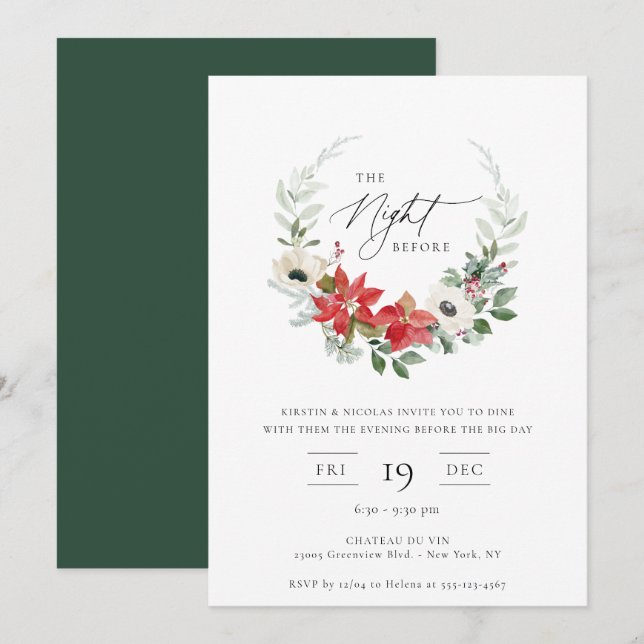The Night Before Winter Botanical Floral Wreath Invitation (Front/Back)