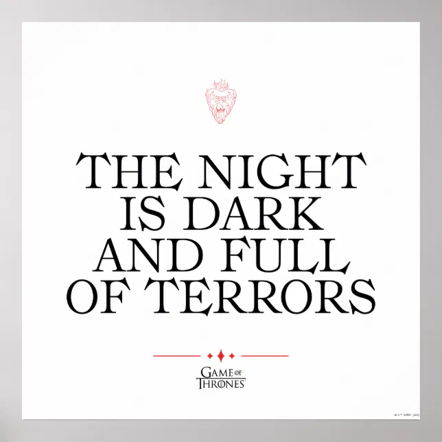 T-shirt Game Of Thrones 'The Night Is Dark And Full Of Terrors' - Noir - Marque Gildan - Taille Normale Pour Homme