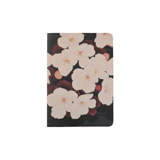 The Night Japanese Art Sakura Cherry Blossom Pink Passport Holder (Front)