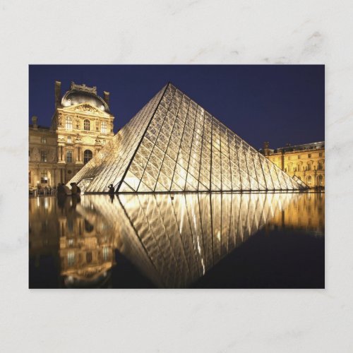 The night view of the glass Pyramid of Musee du Postcard