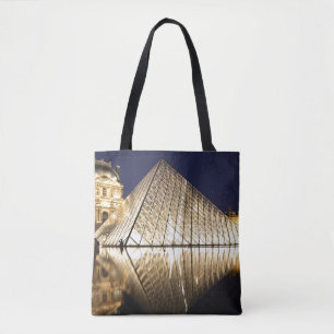 The night view of the glass Pyramid of Musee du Tote Bag
