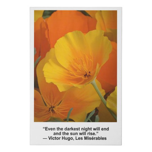 The night will end Victor Hugo quote Poppies Faux Canvas Print