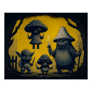 The Nightshade Mischief: Spooky Mushroom Goblins Poster