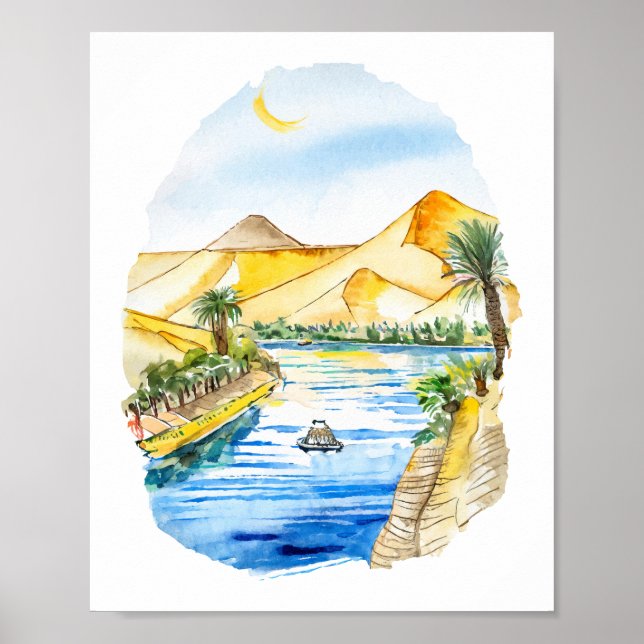 The Nile River Egypt Watercolor Art Poster (Front)