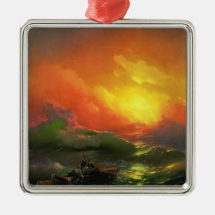 The Ninth Wave (Stormy Sea with Red Sunset) Metal Ornament