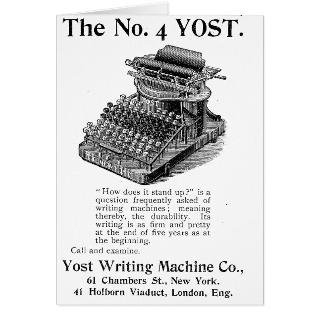 The No. 4 Yost Writing Machine Cards (Front)