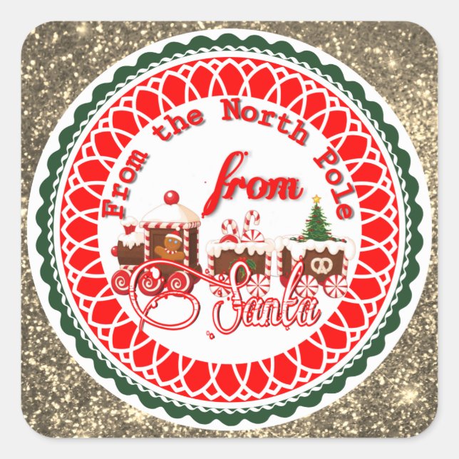 The North Pole from Santa Gold Glitter Square Sticker (Front)