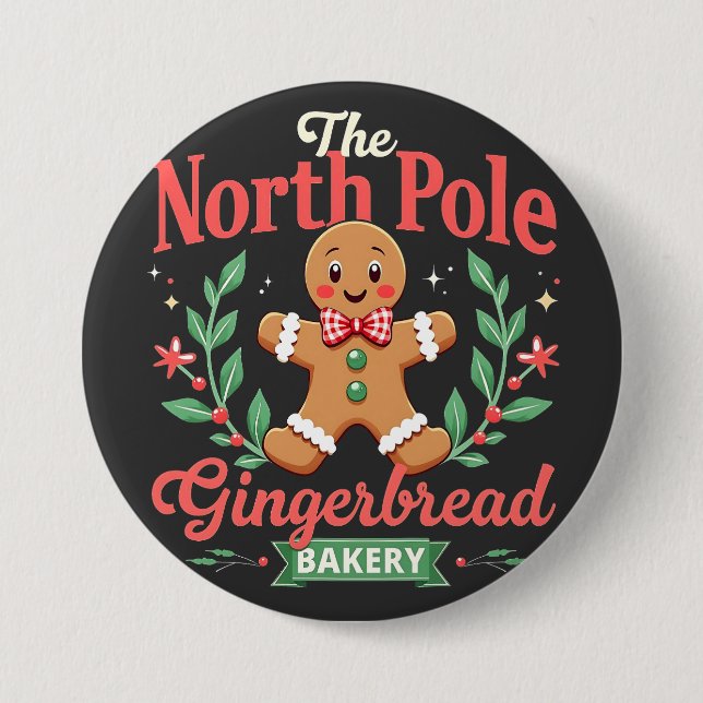 The North Pole Gingerbread Bakery Christmas  Button (Front)