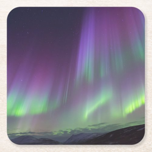 The Northern Lights  North Iceland Square Paper Coaster