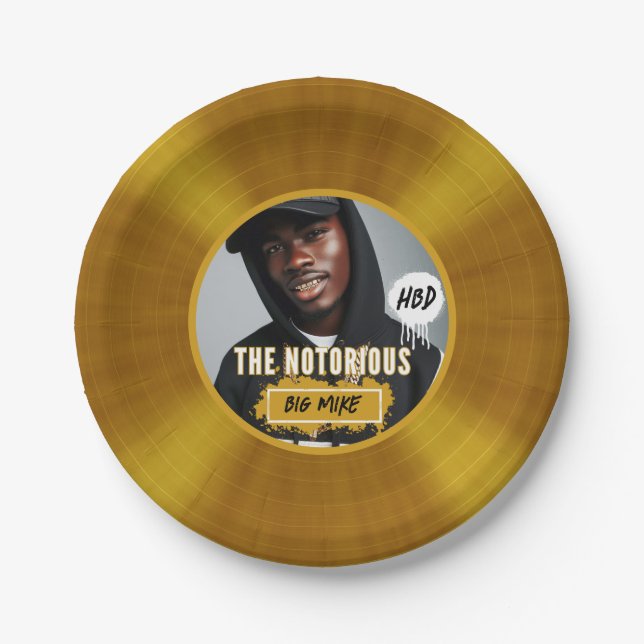The Notorious | Custom Photo Hip Hop Gold Record  Paper Plates (Front)