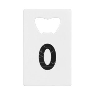 The number zero (0) in black credit card bottle opener