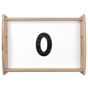 The number zero (0) in black serving tray