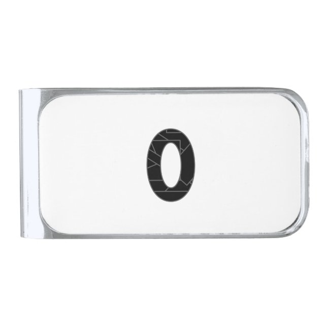 The number zero (0) in black silver finish money clip (Front)