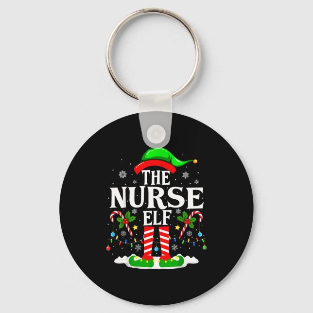 The Nurse Elf Christmas Nursing Funny Rn Christmas Keychain (Front)