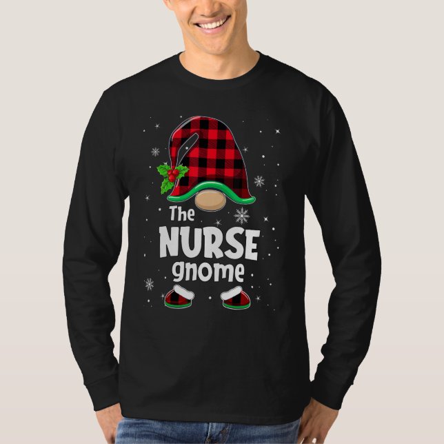 The Nurse Gnome Buffalo Plaid Christmas Matching F T-Shirt (Front)