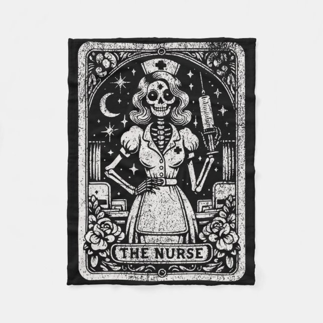 The Nurse Skeleton Tarot Card Funny Nursing Nurse  Fleece Blanket (Front)