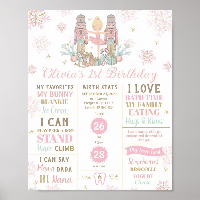 The Nutcracker 1st Birthday Milestone Birth Stats  Poster (Front)