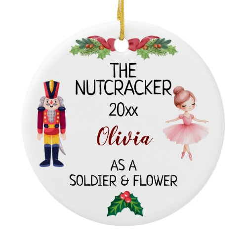 THE Nutcracker &amp; Ballerina With Custom Name &amp; Text Ceramic Ornament