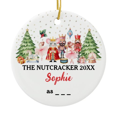 The Nutcracker &amp; Ballerina With Custom Name &amp; Text Ceramic Ornament