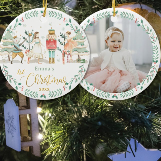 The Nutcracker Ballet Baby 1st Christmas Photo Ceramic Ornament (Creator Uploaded)