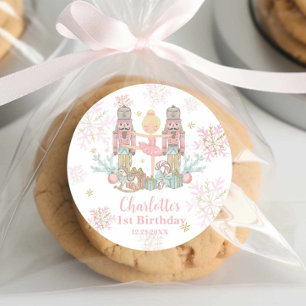 The Nutcracker Ballet Blush Pink 1st Birthday Classic Round Sticker