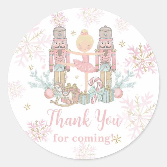 The Nutcracker Ballet Blush Pink Christmas Classic Round Sticker (Front)