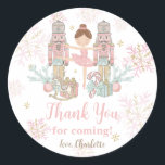 The Nutcracker Ballet Blush Pink Christmas Favor Classic Round Sticker<br><div class="desc">Whimsical The Nutcracker Ballet Round Sticker Labels. Personalize them with your details easily and quickly, simply press the Edit Using Design Tools button to further re-arrange and format the style and placement of the text. Featuring whimsical characters from the Nutcracker in sweet pastel colors. Perfect for your little snowflake's first...</div>