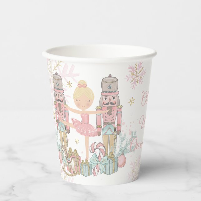 The Nutcracker Ballet Pastel Blush Pink Christmas Paper Cups (Front)