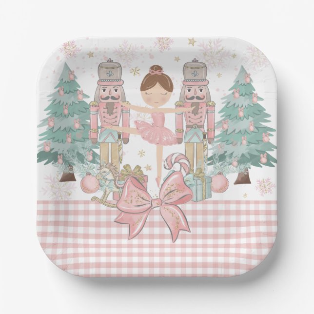 The Nutcracker Ballet Pastel Blush Pink Christmas Paper Plates (Front)