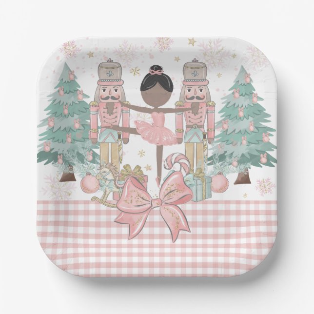 The Nutcracker Ballet Pastel Blush Pink Christmas Paper Plates (Front)