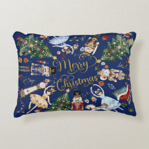 The Nutcracker Ballet Vintage Merry Christmas Gift Accent Pillow